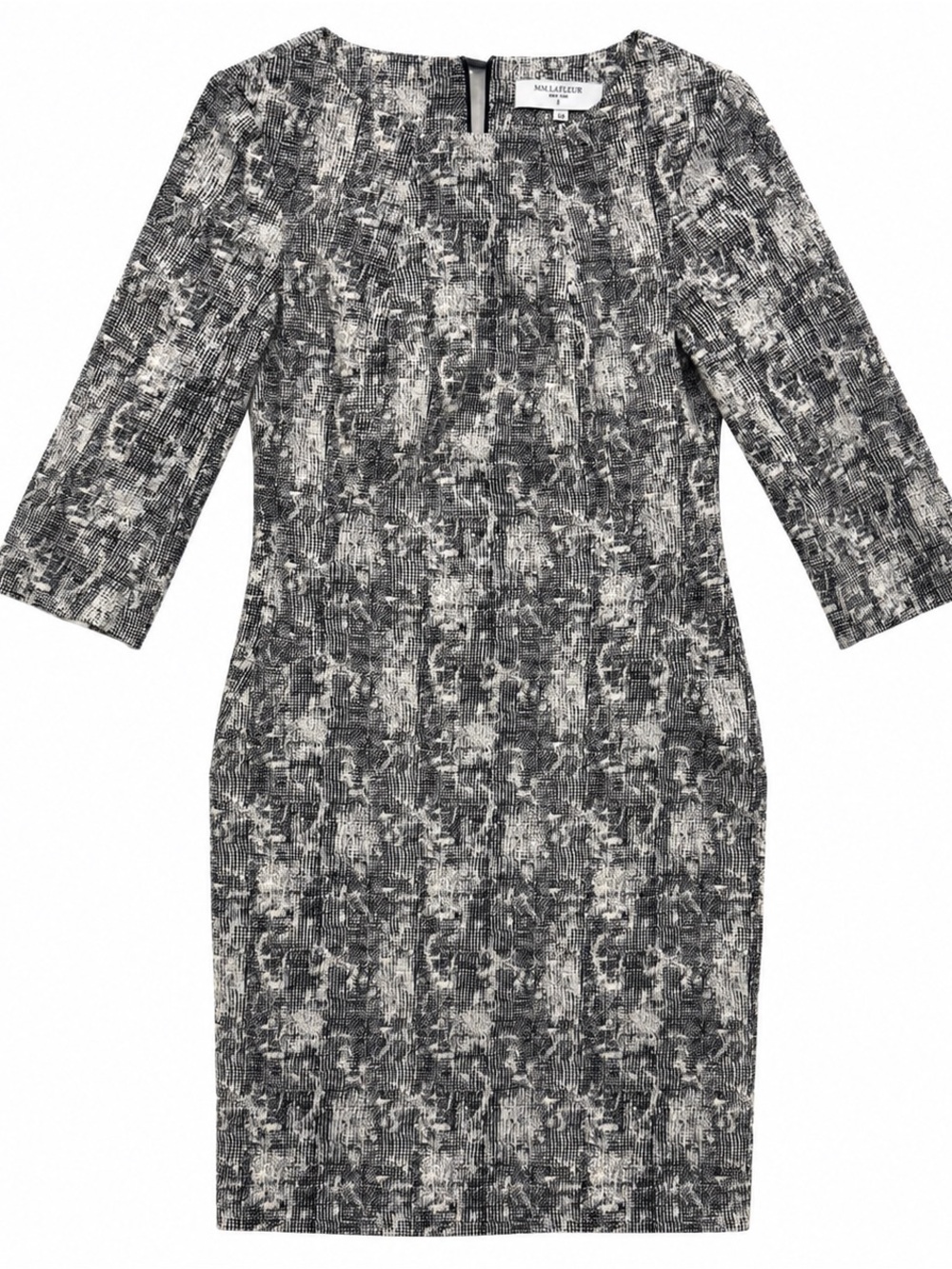 M.M. LaFleur New York Women’s 0P Black White Abstract Sheath Dress 3/4 Sleeve